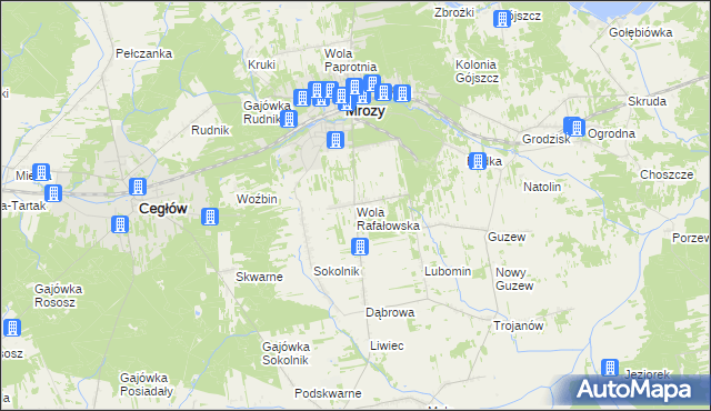 mapa Wola Rafałowska gmina Mrozy, Wola Rafałowska gmina Mrozy na mapie Targeo