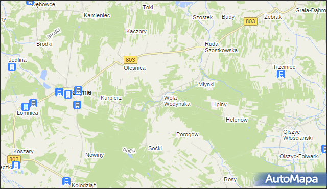 mapa Wola Wodyńska, Wola Wodyńska na mapie Targeo