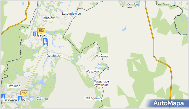 mapa Wolanów gmina Bogatynia, Wolanów gmina Bogatynia na mapie Targeo