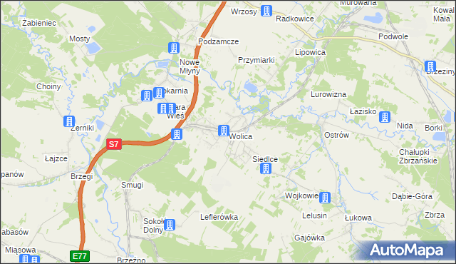 mapa Wolica gmina Chęciny, Wolica gmina Chęciny na mapie Targeo