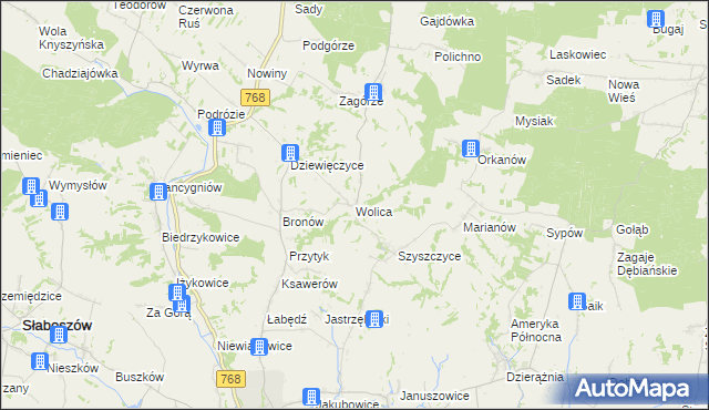 mapa Wolica gmina Działoszyce, Wolica gmina Działoszyce na mapie Targeo