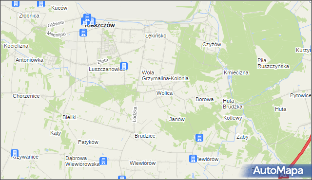 mapa Wolica gmina Kleszczów, Wolica gmina Kleszczów na mapie Targeo