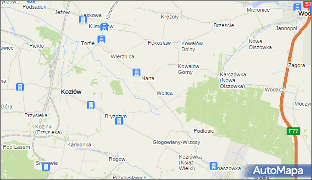 mapa Wolica gmina Kozłów, Wolica gmina Kozłów na mapie Targeo