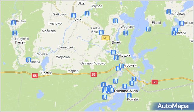 mapa Wólka gmina Ruciane-Nida, Wólka gmina Ruciane-Nida na mapie Targeo