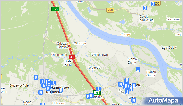 mapa Wołuszewo, Wołuszewo na mapie Targeo