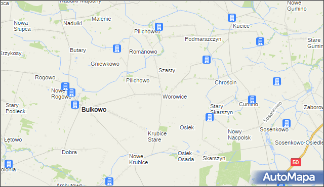 mapa Worowice gmina Bulkowo, Worowice gmina Bulkowo na mapie Targeo