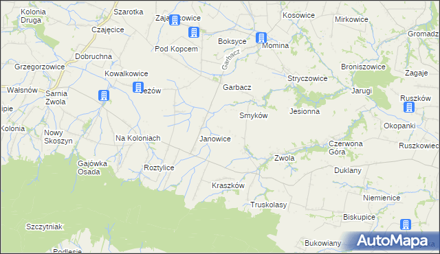 mapa Worowice gmina Waśniów, Worowice gmina Waśniów na mapie Targeo