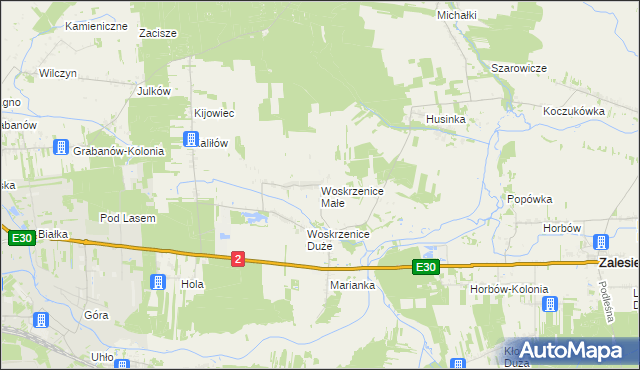 mapa Woskrzenice Małe, Woskrzenice Małe na mapie Targeo