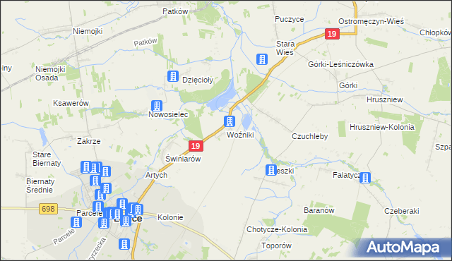 mapa Woźniki gmina Łosice, Woźniki gmina Łosice na mapie Targeo