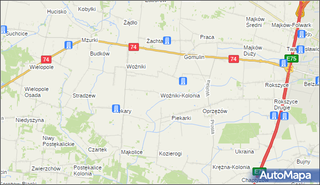 mapa Woźniki-Kolonia, Woźniki-Kolonia na mapie Targeo