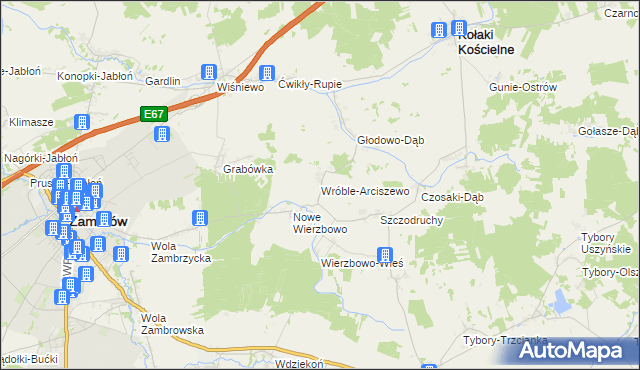 mapa Wróble-Arciszewo, Wróble-Arciszewo na mapie Targeo