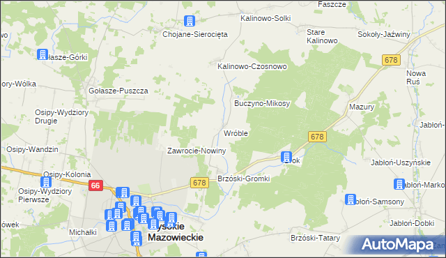 mapa Wróble gmina Wysokie Mazowieckie, Wróble gmina Wysokie Mazowieckie na mapie Targeo