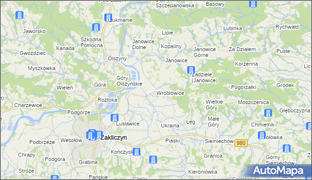 mapa Wróblowice gmina Zakliczyn, Wróblowice gmina Zakliczyn na mapie Targeo