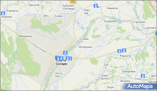 mapa Wróblówka gmina Czarny Dunajec, Wróblówka gmina Czarny Dunajec na mapie Targeo
