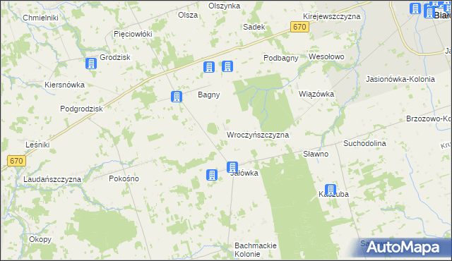 mapa Wroczyńszczyzna gmina Dąbrowa Białostocka, Wroczyńszczyzna gmina Dąbrowa Białostocka na mapie Targeo