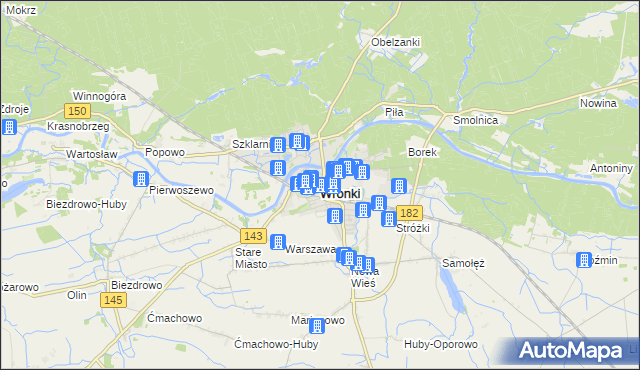 mapa Wronki powiat szamotulski, Wronki powiat szamotulski na mapie Targeo