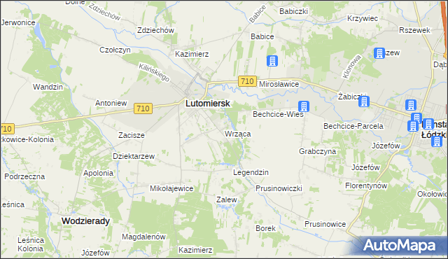 mapa Wrząca gmina Lutomiersk, Wrząca gmina Lutomiersk na mapie Targeo