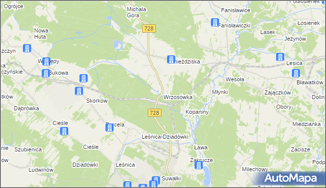 mapa Wrzosówka gmina Małogoszcz, Wrzosówka gmina Małogoszcz na mapie Targeo