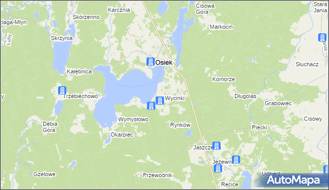 mapa Wycinki gmina Osiek, Wycinki gmina Osiek na mapie Targeo