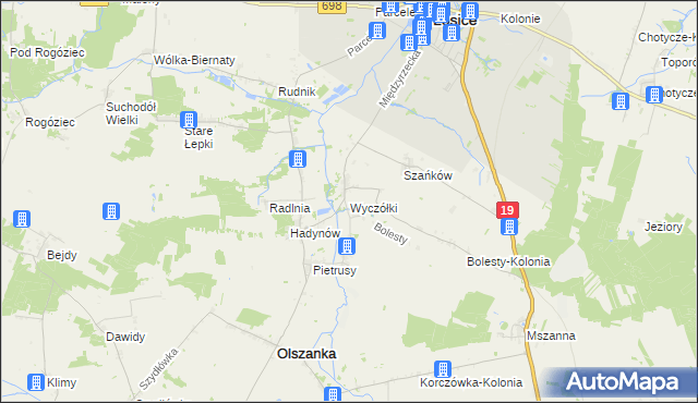 mapa Wyczółki gmina Olszanka, Wyczółki gmina Olszanka na mapie Targeo