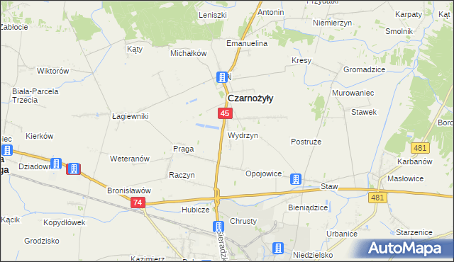 mapa Wydrzyn gmina Czarnożyły, Wydrzyn gmina Czarnożyły na mapie Targeo