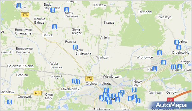 mapa Wydrzyn gmina Łask, Wydrzyn gmina Łask na mapie Targeo