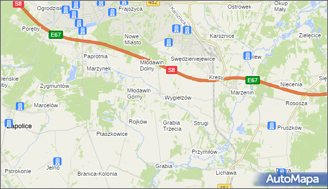 mapa Wygiełzów gmina Zapolice, Wygiełzów gmina Zapolice na mapie Targeo
