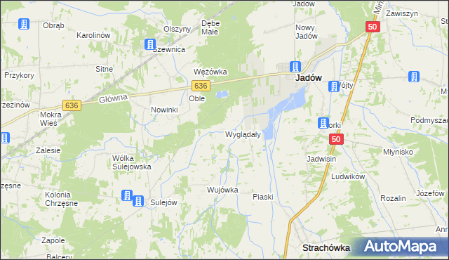 mapa Wyglądały gmina Jadów, Wyglądały gmina Jadów na mapie Targeo