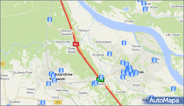 mapa Wygoda gmina Aleksandrów Kujawski, Wygoda gmina Aleksandrów Kujawski na mapie Targeo