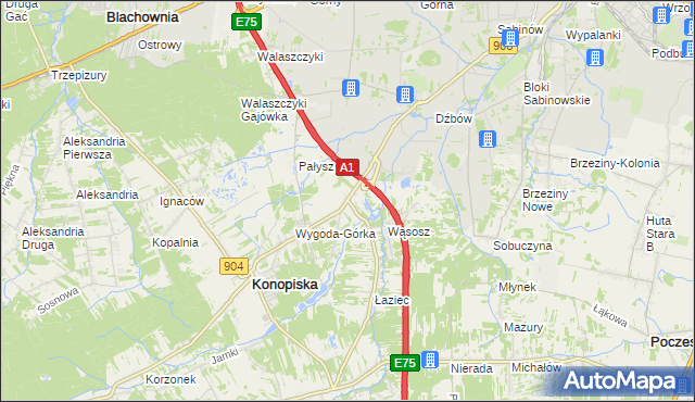 mapa Wygoda gmina Konopiska, Wygoda gmina Konopiska na mapie Targeo