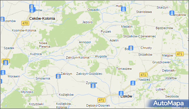 mapa Wygoda gmina Lisków, Wygoda gmina Lisków na mapie Targeo