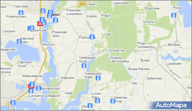 mapa Wygoda gmina Ślesin, Wygoda gmina Ślesin na mapie Targeo