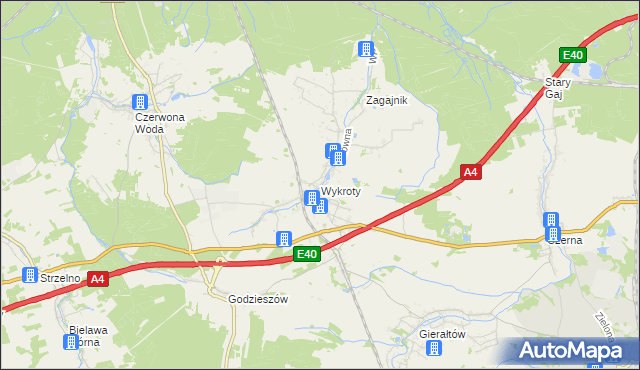 mapa Wykroty gmina Nowogrodziec, Wykroty gmina Nowogrodziec na mapie Targeo