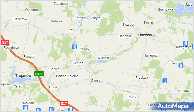 mapa Wylezin gmina Kłoczew, Wylezin gmina Kłoczew na mapie Targeo