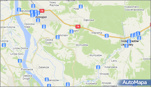 mapa Wymysłów gmina Annopol, Wymysłów gmina Annopol na mapie Targeo