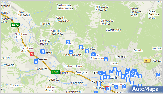 mapa Wymysłów gmina Kunów, Wymysłów gmina Kunów na mapie Targeo