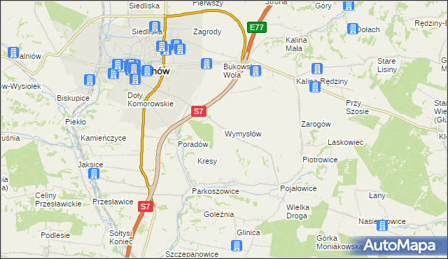 mapa Wymysłów gmina Miechów, Wymysłów gmina Miechów na mapie Targeo