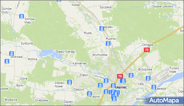 mapa Wymysłów gmina Połaniec, Wymysłów gmina Połaniec na mapie Targeo