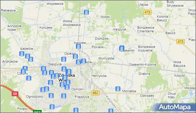 mapa Wymysłów gmina Zduńska Wola, Wymysłów gmina Zduńska Wola na mapie Targeo