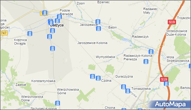 mapa Wymysłówka gmina Bełżyce, Wymysłówka gmina Bełżyce na mapie Targeo