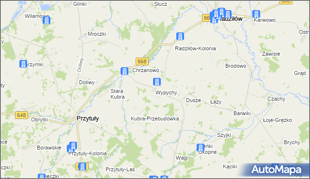 mapa Wypychy gmina Radziłów, Wypychy gmina Radziłów na mapie Targeo