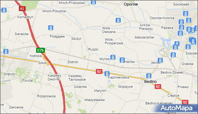 mapa Wyrów gmina Bedlno, Wyrów gmina Bedlno na mapie Targeo