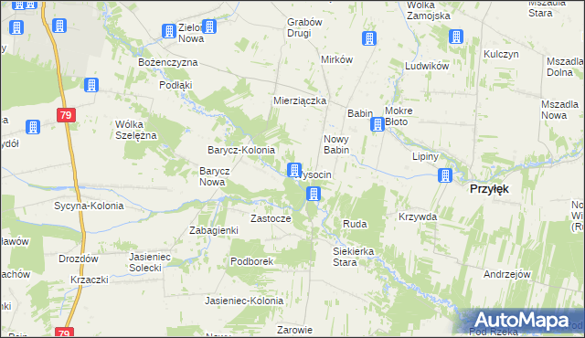 mapa Wysocin gmina Przyłęk, Wysocin gmina Przyłęk na mapie Targeo