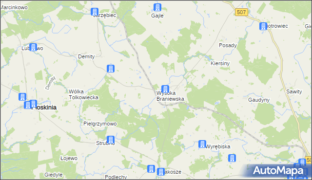 mapa Wysoka Braniewska, Wysoka Braniewska na mapie Targeo