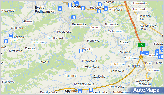 mapa Wysoka gmina Jordanów, Wysoka gmina Jordanów na mapie Targeo