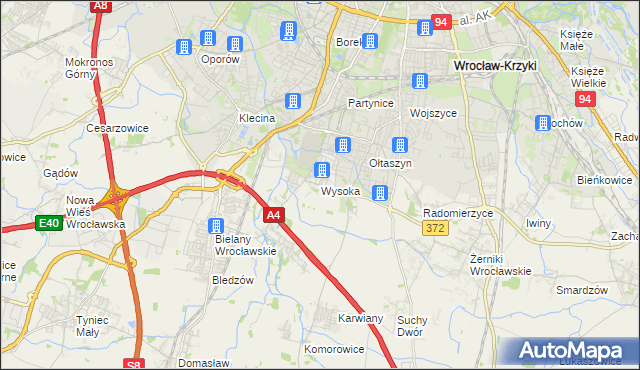 mapa Wysoka gmina Kobierzyce, Wysoka gmina Kobierzyce na mapie Targeo