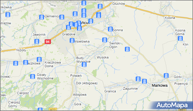 mapa Wysoka gmina Łańcut, Wysoka gmina Łańcut na mapie Targeo