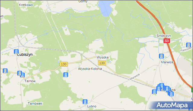 mapa Wysoka gmina Lubiszyn, Wysoka gmina Lubiszyn na mapie Targeo
