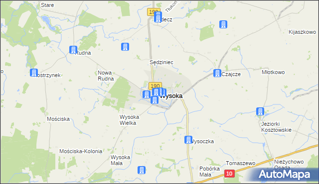 mapa Wysoka powiat pilski, Wysoka powiat pilski na mapie Targeo