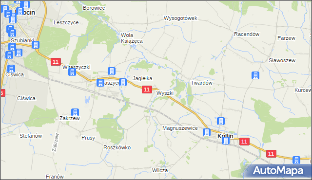 mapa Wyszki gmina Kotlin, Wyszki gmina Kotlin na mapie Targeo